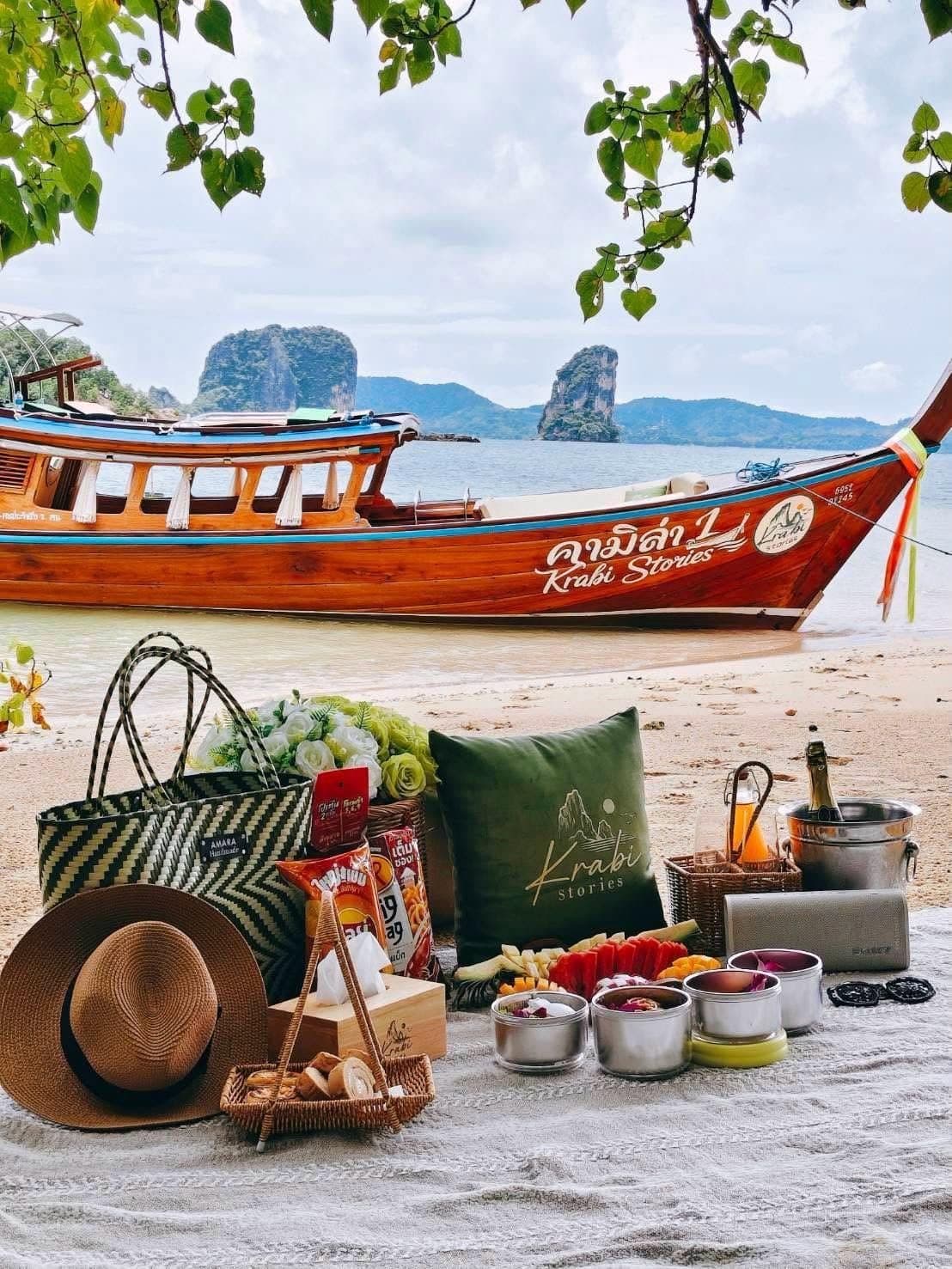 A private longtail boat at a Krabi island beach
